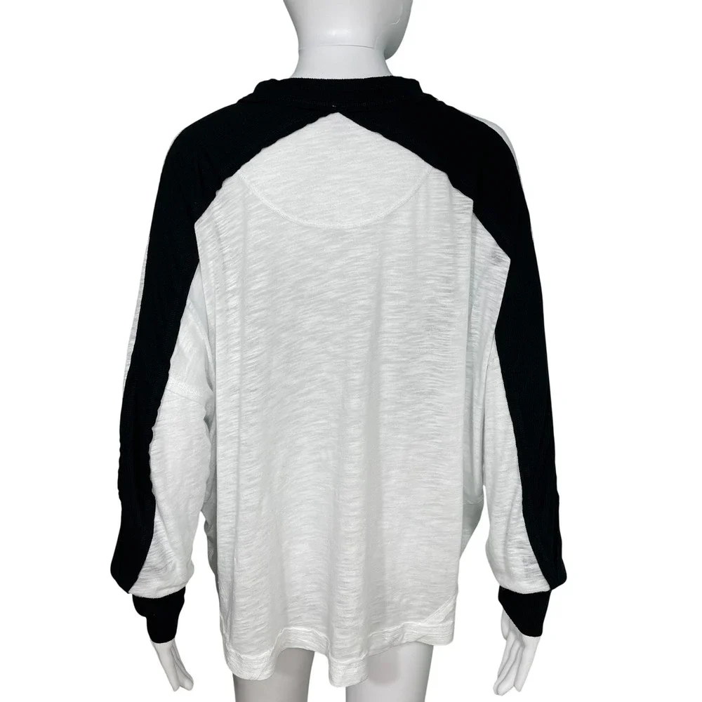 FP Movement Womens M Black White Oversized Colorblock Slub Knit Long Sleeve Top - Picture 5 of 7